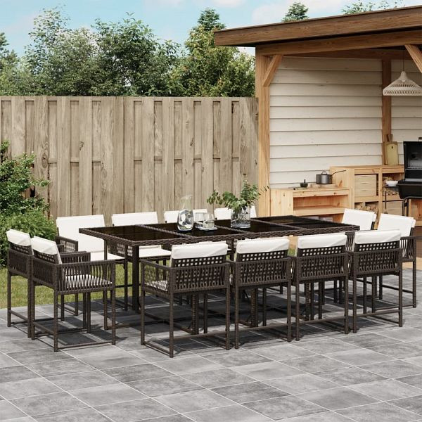vidaXL 13-teilig Garten-Essgruppe mit Kissen Braun Poly Rattan, 3211581