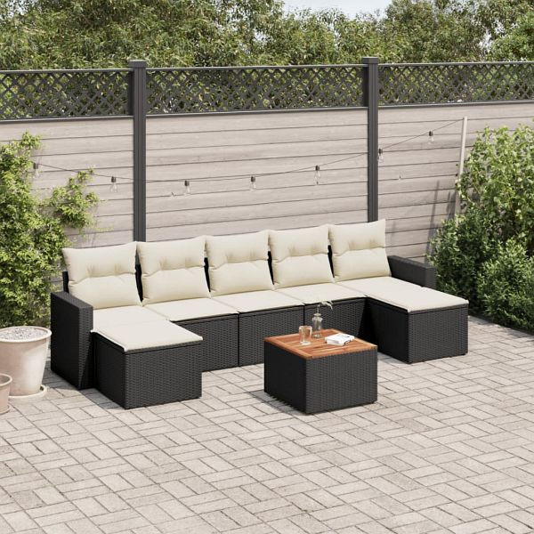 vidaXL 8-teilig Garten-Sofagarnitur mit Kissen Schwarz Poly Rattan, 3256581