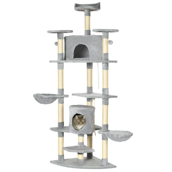 PawHut Katzenbaum Ecke Kratzbaum Katzenkratzbaum Katzen Kletterbaum Hellgrau 200 cm, D30-023V01
