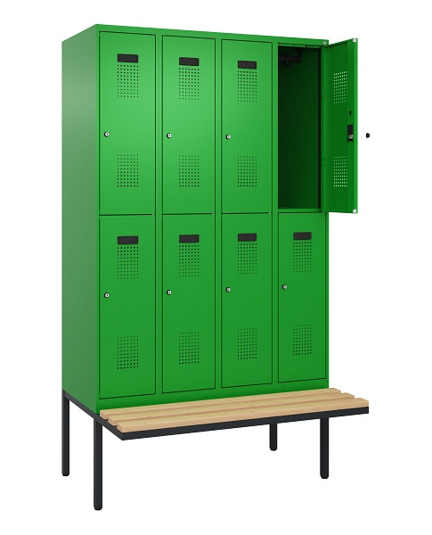 C+P Doppelstock-Spind Evolo PLUS, Bank, 8 Fächer, 2120x1200x815mm, 6037/6037, Zylinderschloss, Sitzfläche Buche-Hartholz, 0493407-40 S10053