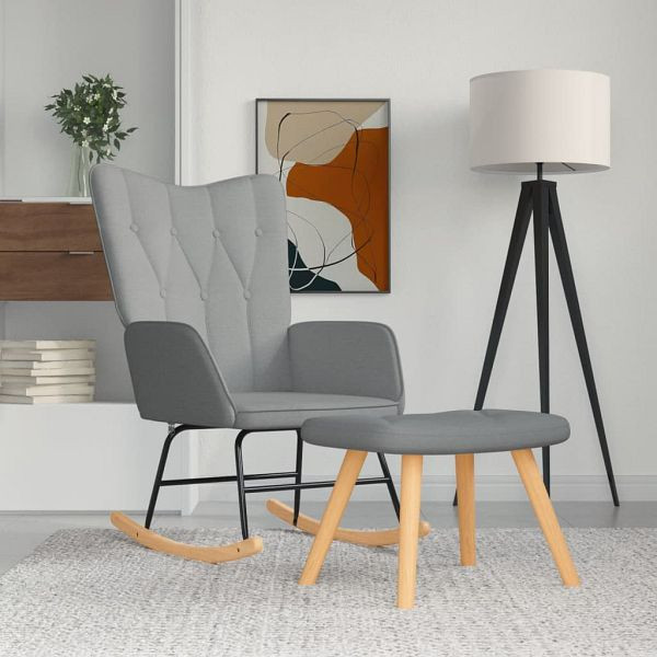 vidaXL Schaukelsessel mit Hocker Hellgrau Stoff, 327622