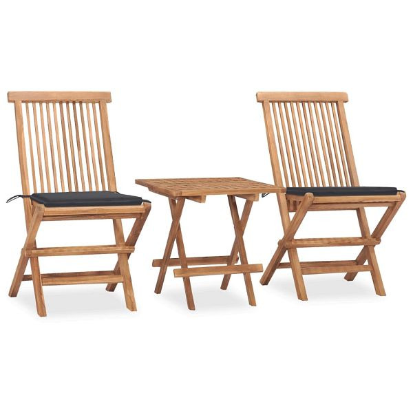 vidaXL 3-teilig Garten-Essgruppe mit Kissen Klappbar Massivholz Teak, 3063198