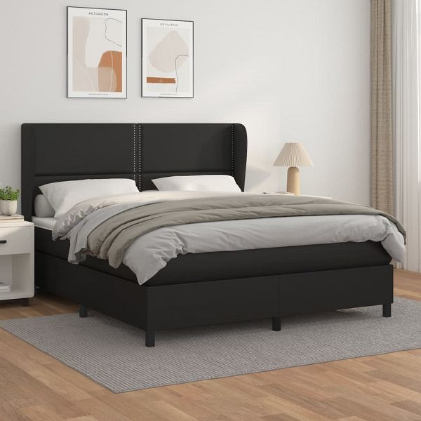 vidaXL Boxspringbett mit Matratze Schwarz 180x200 cm Kunstleder, 3128985