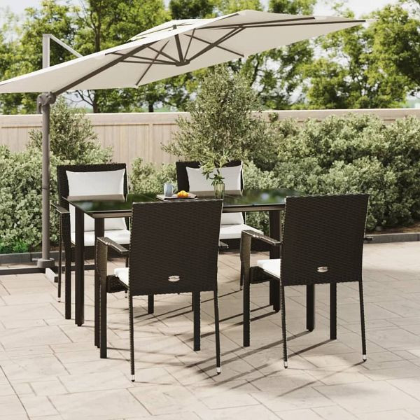 vidaXL 5-tlg. Garten-Essgruppe mit Kissen Schwarz Poly Rattan, 3185109