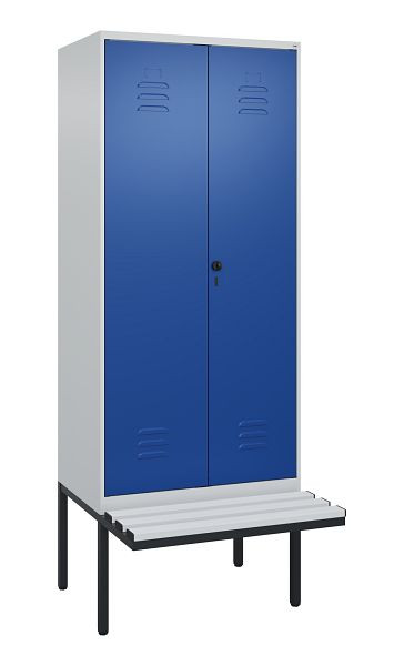 C+P Umkleidespind Classic PLUS, Doppel-Spind, 2 Abteile, 2120x800x815mm, 7035/5010, Drehriegel, Untergestell & Sitzfläche, 0800427-22P S10033