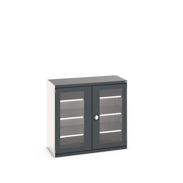 bott cubio Sichtfensterschrank bestückt, mit 3 Fachböden, BxTxH: 1300x650x1200mm, Anthrazitgrau, 40022058.19V