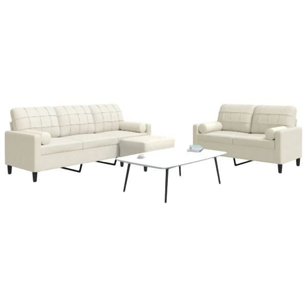 vidaXL 3-teilig Sofagarnitur mit Kissen und Nackenrollen Creme Samt, 3278429