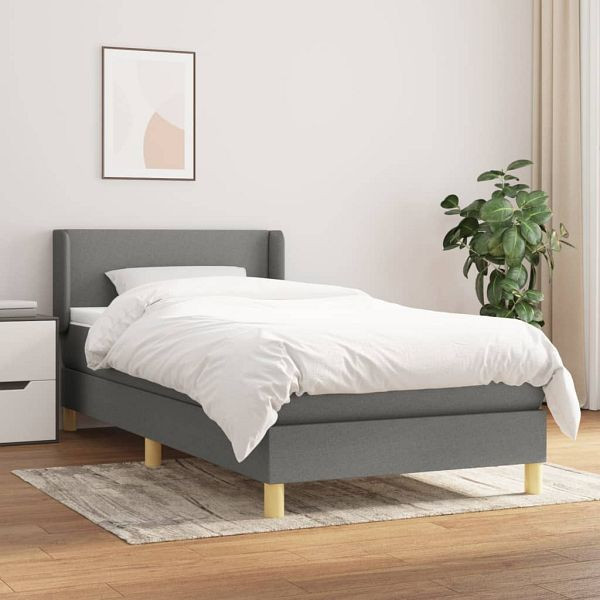 vidaXL Boxspringbett mit Matratze Dunkelgrau 90x200 cm Stoff, 3130082