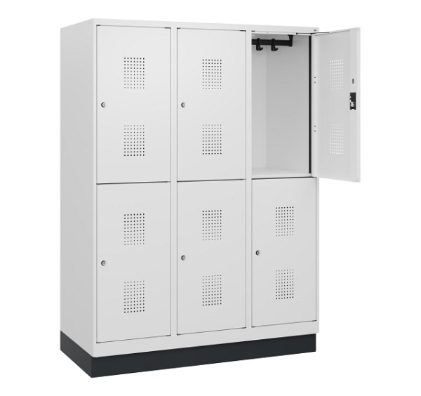 C+P Doppelstöckiger Spind Evolo PLUS, Sockel, 6 Fächer, 1630x1200x500mm, 9016/90, Zylinderschloss, 0493205-32 S10054