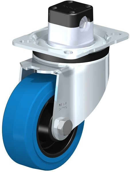 Blickle LK-POEV 100XR-1-CS11-SB Stahlblech-Lenkrolle, schwere Ausführung, mit Anschraubplatte & Zentralfeststeller, Elastik-Vollgummi, Blau, 850937