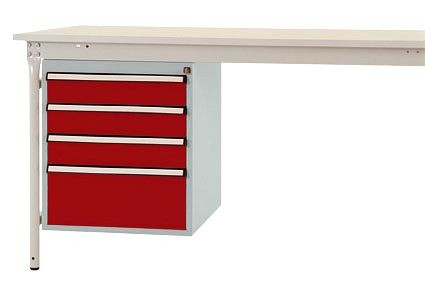 Manuflex Gehäuse-Unterbau stationär, Nutzhöhe 500 mm mit 4 Schubfächer, für Tischtiefe 800 mm, Rubinrot, ZB4802.3003
