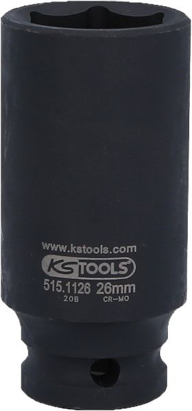 KS Tools 1/2" Sechskant-Kraft-Stecknuss, lang, 26mm, 515.1126
