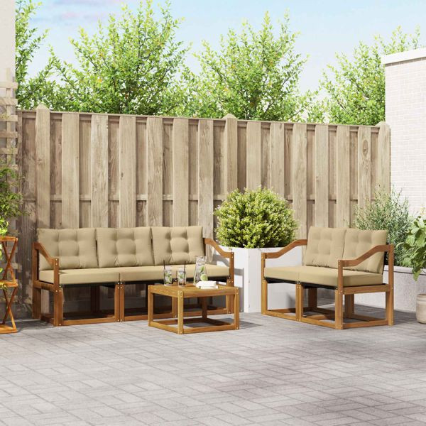 vidaXL Outdoor-Sofagarnitur mit Kissen 6-teilig Natur und Beige, 3368412