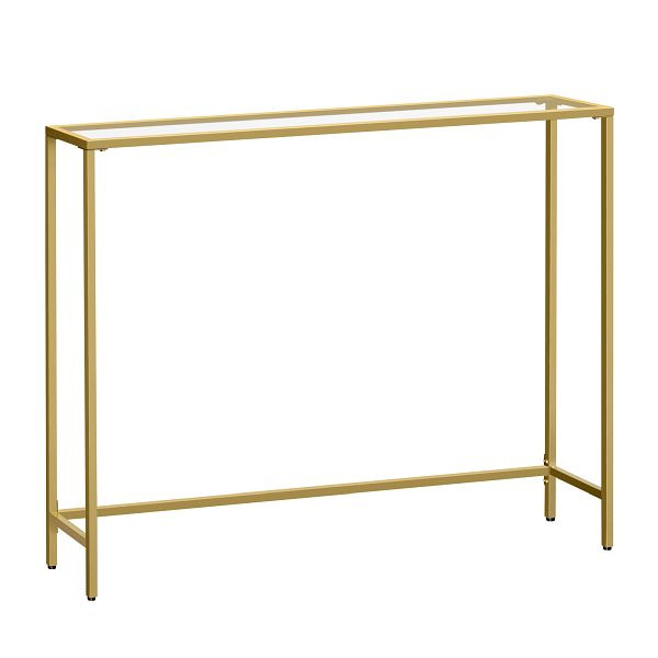 VASAGLE Konsolentisch, Eingangstisch, Sofaende, gehärtete Glasplatte, Metallrahmen, verstellbare Beine, blassgold und transparentes, LGT132A01