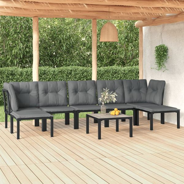 vidaXL 8-tlg. Garten-Lounge-Set Schwarz und Grau Poly Rattan, 3187765