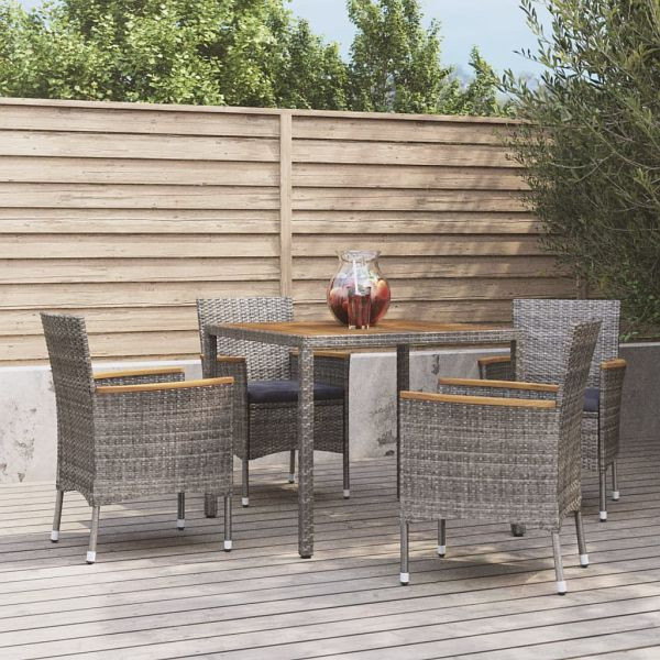 vidaXL 5-tlg. Garten-Essgruppe mit Kissen Grau Poly Rattan, 3187365