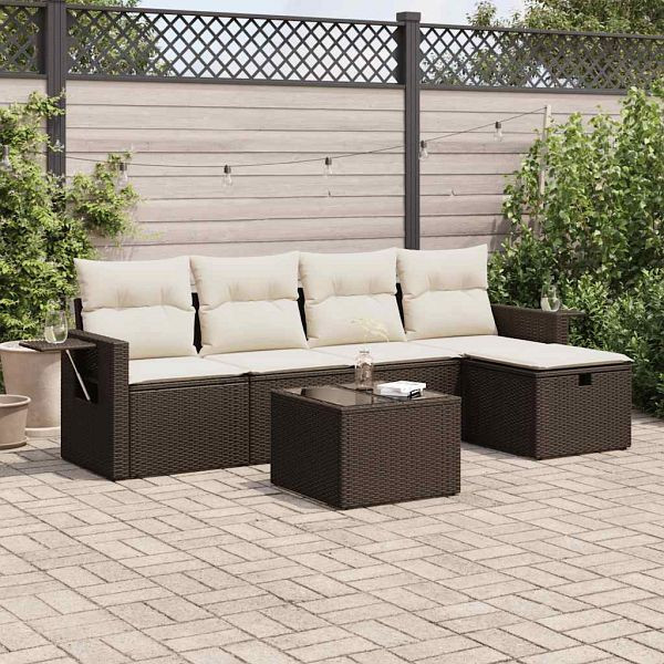 vidaXL 6-tlg. Garten-Sofagarnitur mit Kissen Braun Poly Rattan, 3325479