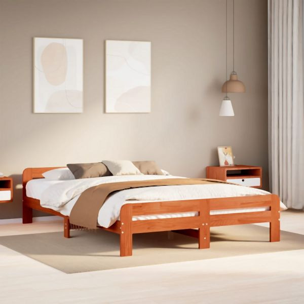 vidaXL Massivholzbett ohne Matratze Wachsbraun 160x200 Kiefernholz, 855468