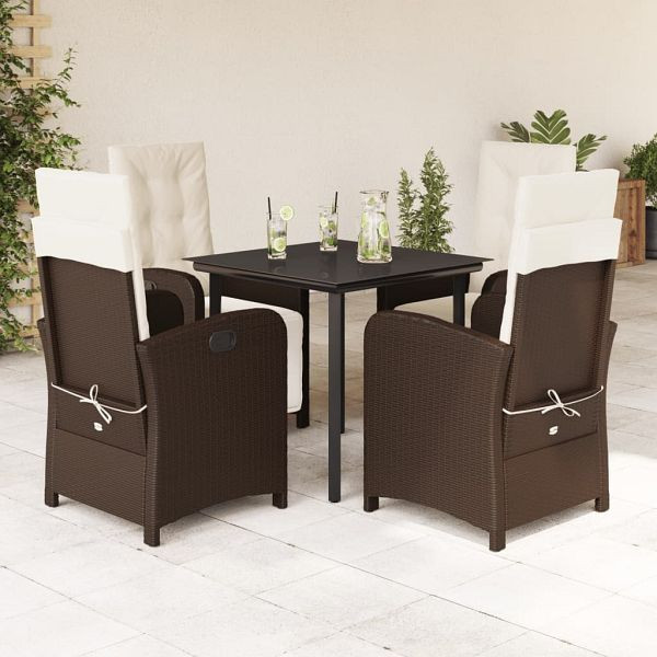 vidaXL 5-teilig Garten-Essgruppe mit Kissen Braun Poly Rattan, 3212550