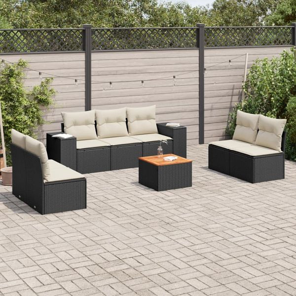 vidaXL 8-teilig Garten-Sofagarnitur mit Kissen Schwarz Poly Rattan, 3225398