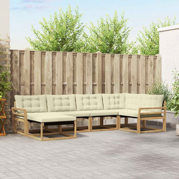 vidaXL Outdoor-Sofagarnitur mit Kissen 6-teilig Weiß und Creme, 3388852