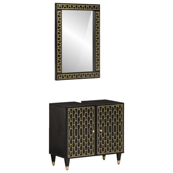 vidaXL 2-teilig Badmöbel-Set Massivholz Mango, Material: Massives Mangoholz mit schwarzem Finish, Glas, 3206325