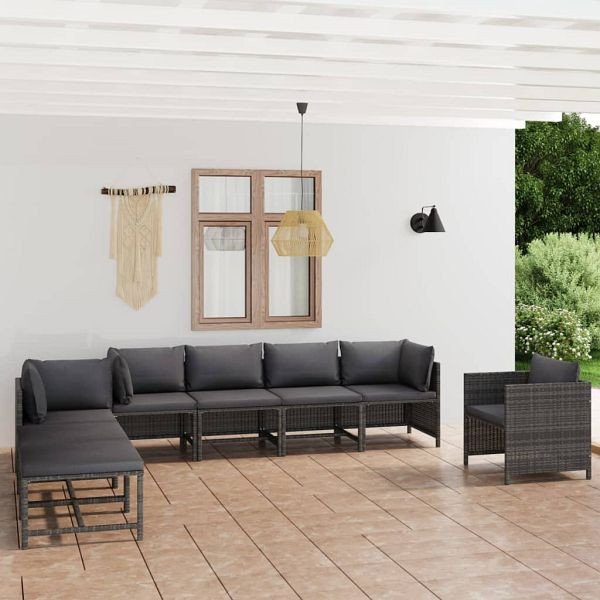 vidaXL 8-tlg. Garten-Lounge-Set mit Kissen Poly Rattan Grau, 3059769
