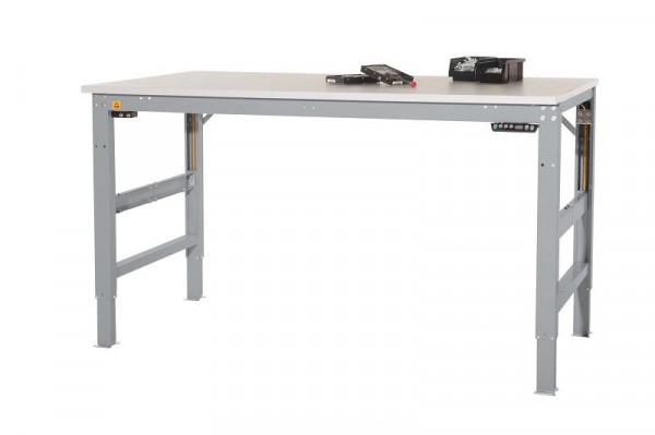 Manuflex ESD-Arbeitstisch UNIVERSAL ERGO E Memory mit Kautschukplatte, BxTxH = 1500 x 800 x 722-1002 mm, Alusilber, LU9553.9006