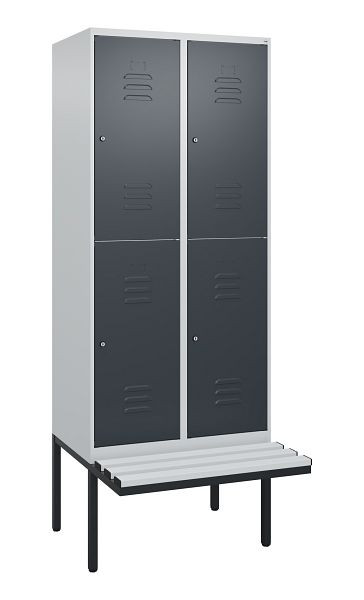 C+P Doppelstöckiger Spind Classic PLUS, 2 Abteile, 2120x800x815mm, 7035/7016, Zylinderschlösser, schwebende Sitzfläche, 0803407-22 S10023