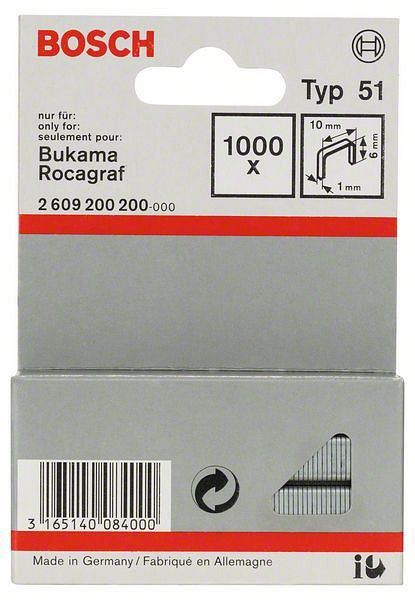 Bosch Flachdrahtklammer Typ 51, 10 x 1 x 6 mm, 1000er-Pack, 2609200200