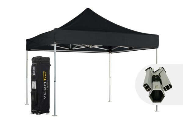 VeroTENT Faltpavillon 4x4m Luxea mit Dach in schwarz, 4x4m-Luxea-schwarz