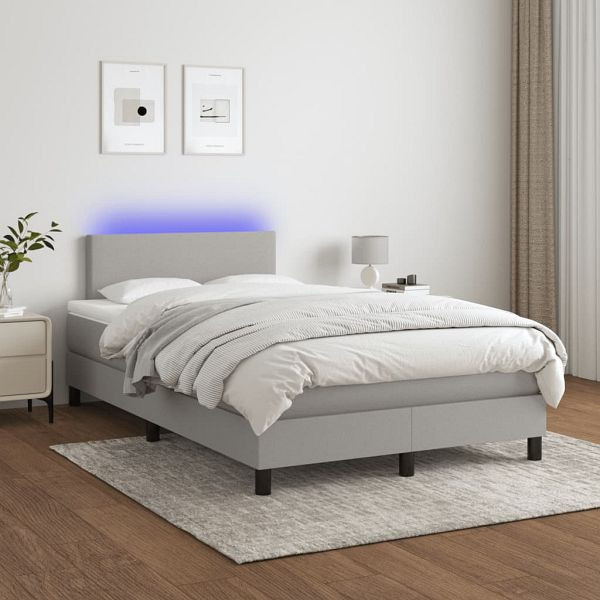 vidaXL Boxspringbett mit Matratze & LED Hellgrau 120x200 cm Stoff, 3132981