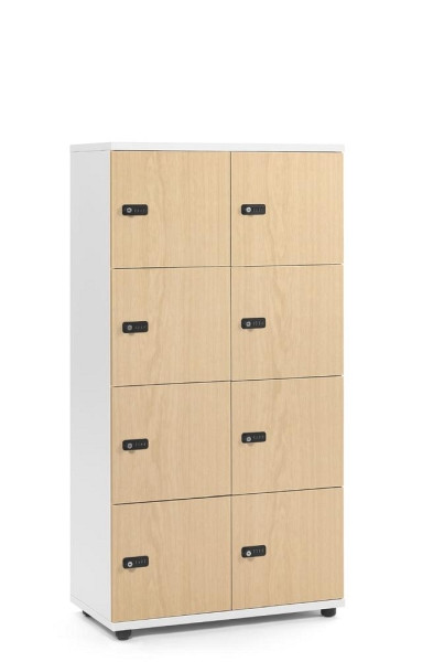 Deskin Schließfachschrank OFFICE-LINE mit 8 Fächern, Buchedekor, 800 x 420 x 1530 mm, ohne Posteinwurf, 2 Abteile, Korpus: Weiß, 289965
