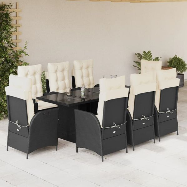vidaXL 9-teilig Garten-Essgruppe mit Kissen Schwarz Poly Rattan, 3213114