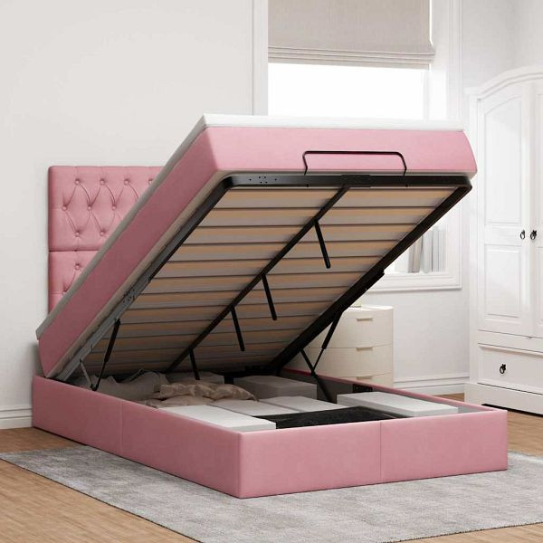 vidaXL Ottoman-Bett mit Matratzen & LEDs Rosa 120x190 cm Samt, 3314383