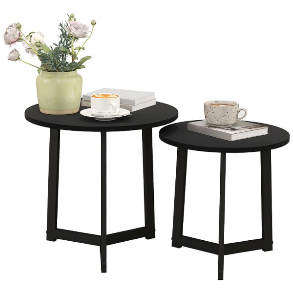 HOMCOM Moderner Couchtisch als 2er-Set, Metallrahmen, MDF, Rundes Design, ineinander verschiebbar, Schwarz, 83B-090V00BK