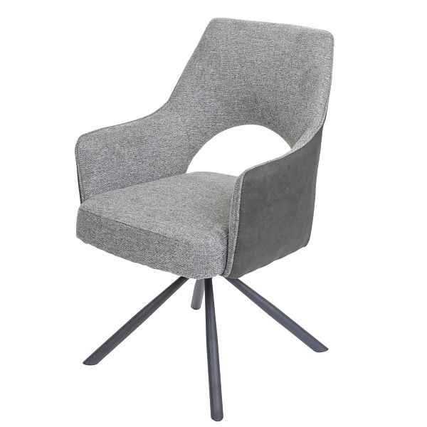 Mendler Esszimmerstuhl HWC-K30, Küchenstuhl Lehnstuhl, drehbar Auto-Position, Stoff/Textil MVG, grau-dunkelgrau, 89651