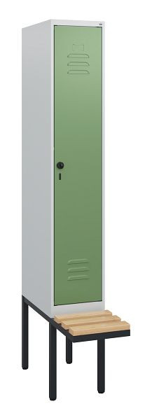 C+P Umkleidespind Classic PLUS, 1950x300x815mm, 7035/6011, Drehriegel, Buche-Sitzleisten, 0800405-10 S10006