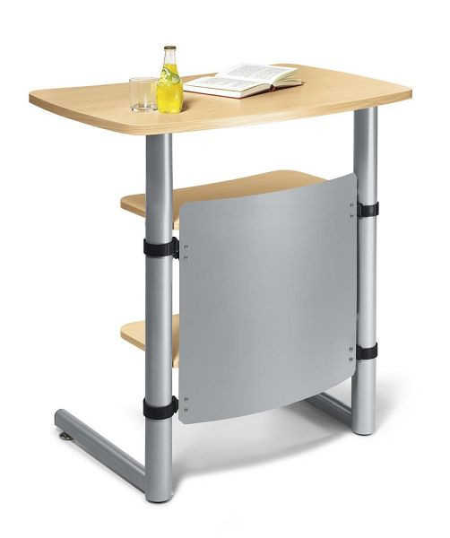 Deskin Stehpult MODUL, Buchedekor, Gestell Alusilber, B 830 x T 560 x H 950 - 1200 mm, Sichtschutz alusilber, 290602