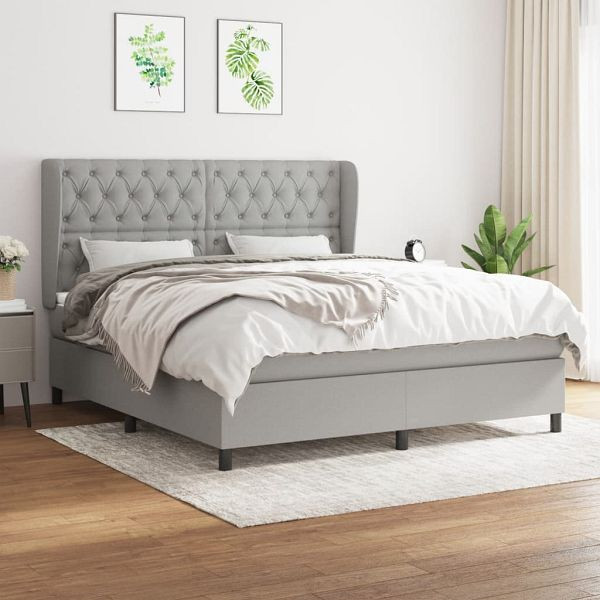 vidaXL Boxspringbett mit Matratze Hellgrau 160x200 cm Stoff, 3128213