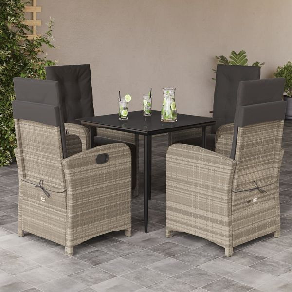 vidaXL 5-teilig Garten-Essgruppe mit Kissen Hellgrau Poly Rattan, 3212599