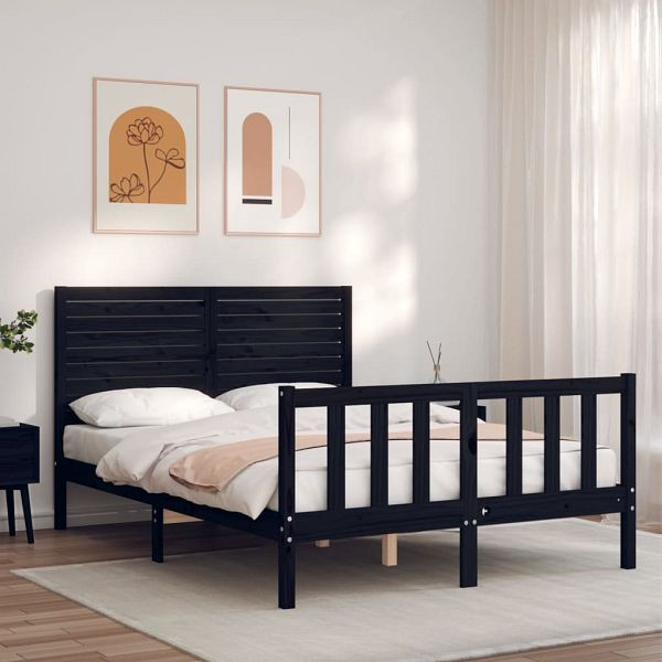 vidaXL Massivholzbett mit Kopfteil Schwarz, 3193185, 8720845983550
