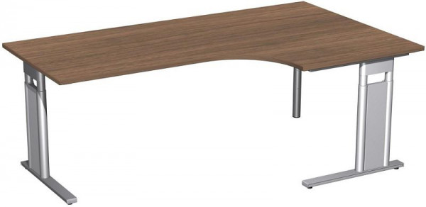geramöbel PC-Schreibtisch rechts höhenverstellbar, C Fuß Blende optional, 2000x1200x680-820, Nussbaum/Silber, N-647321-NS