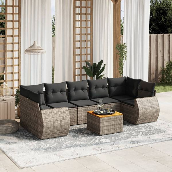 vidaXL 8-tlg. Garten-Sofagarnitur mit Kissen Grau Poly Rattan, 3257250