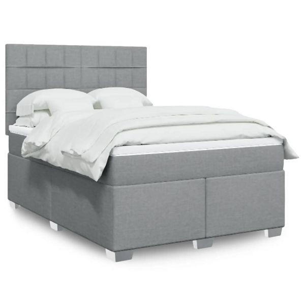 vidaXL Boxspringbett mit Matratze Hellgrau 140x200 cm Stoff, 3290511
