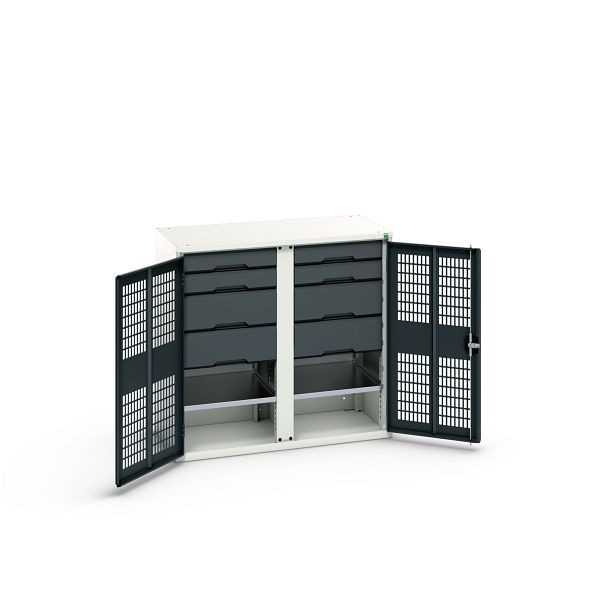 bott verso Garderobenschrank mit Belüftung mit 2 Fachböden, 8 Schubladen, 4x100mm/4x175mm, Trennwand, Lichtgrau/Anthrazitgrau, 16926765.19