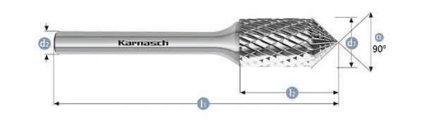 Karnasch Hartmetall-Frässtift unbeschichtet KSK/ZYA d1= 12,0 / l2= 25 / d2= 6 / l1= 70mm Combi+Form, VE: 2 Stück, 114060100