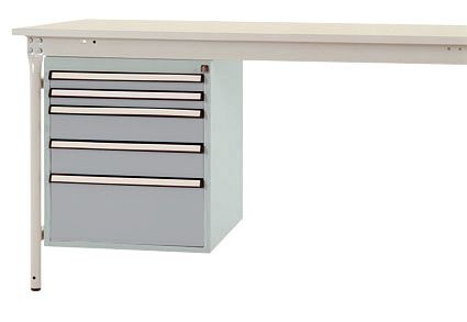 Manuflex Gehäuse-Unterbau stationär, Nutzhöhe 500 mm mit 5 Schubfächer, für Tischtiefe 800 mm, Alusilber, ZB4852.9006