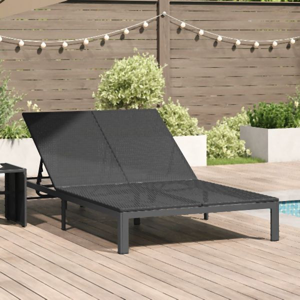 vidaXL Sonnenliege mit Kissen und Rädern für 2 Personen Schwarz Poly-Rattan, 42004133