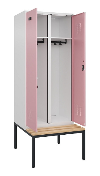 C+P Schwarz-Weiß-Spind Evolo PLUS, Bank, 2 Abteile, 2120x800x815mm, 9016/3015, Zylinderschloss, Sitzfläche Buche-Hartholz, Sitzbank, 0490527-22 S10045